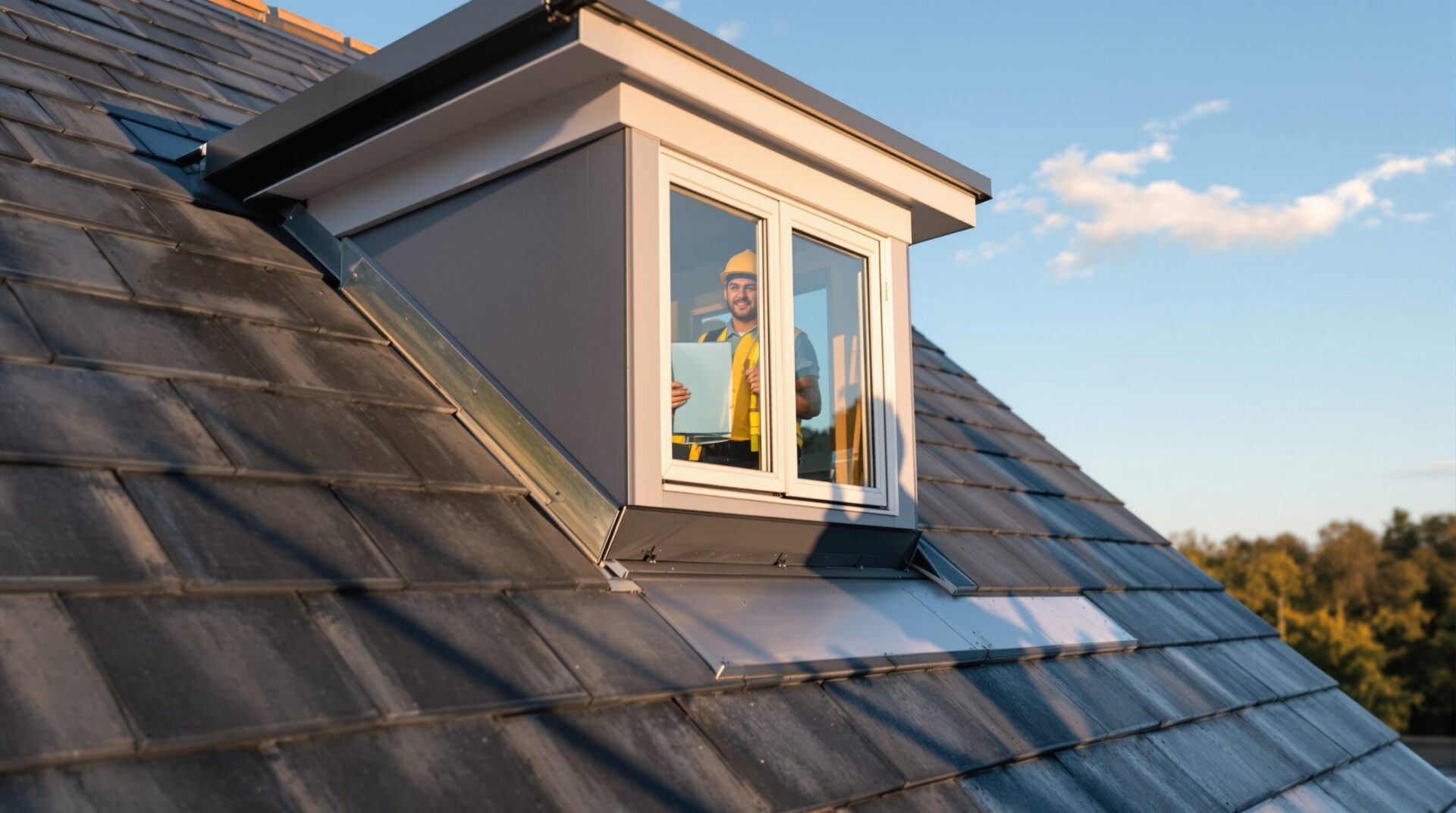 chien assis en toiture