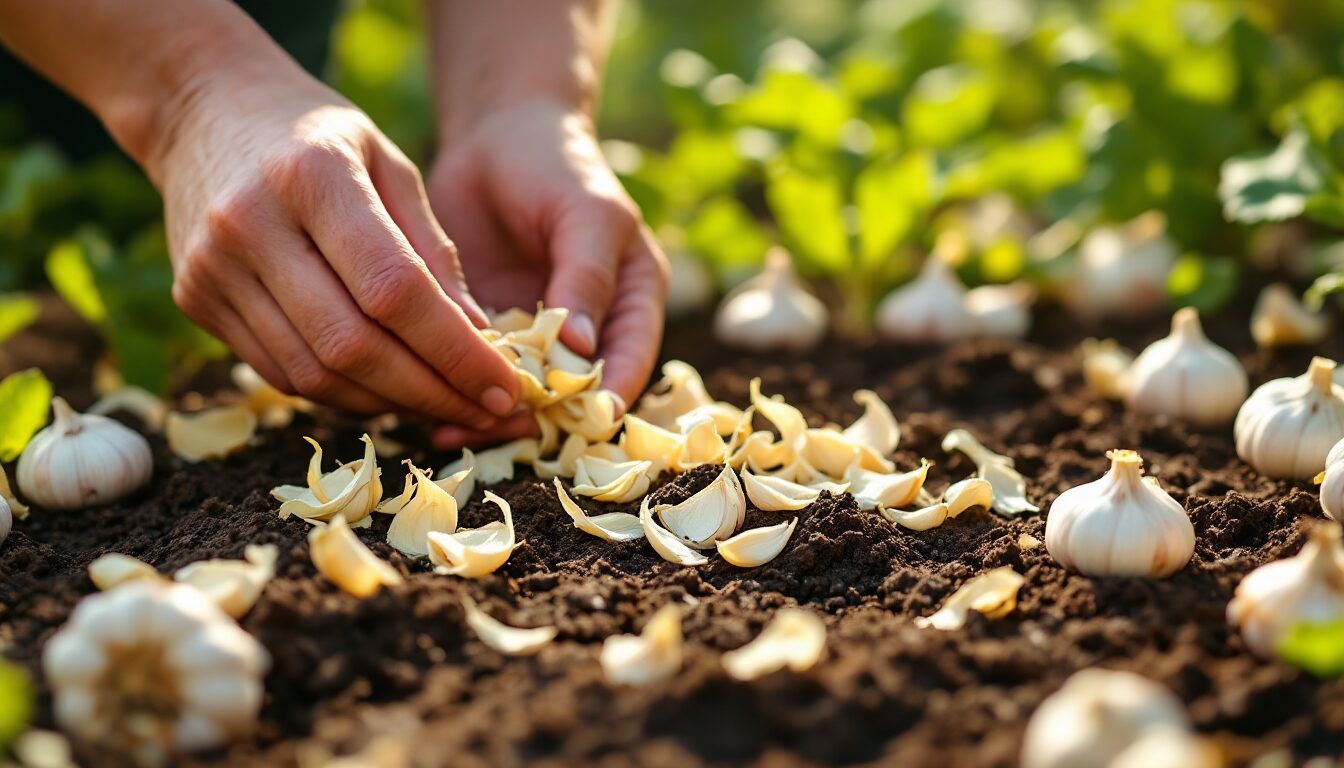 pelures d'ail au jardin