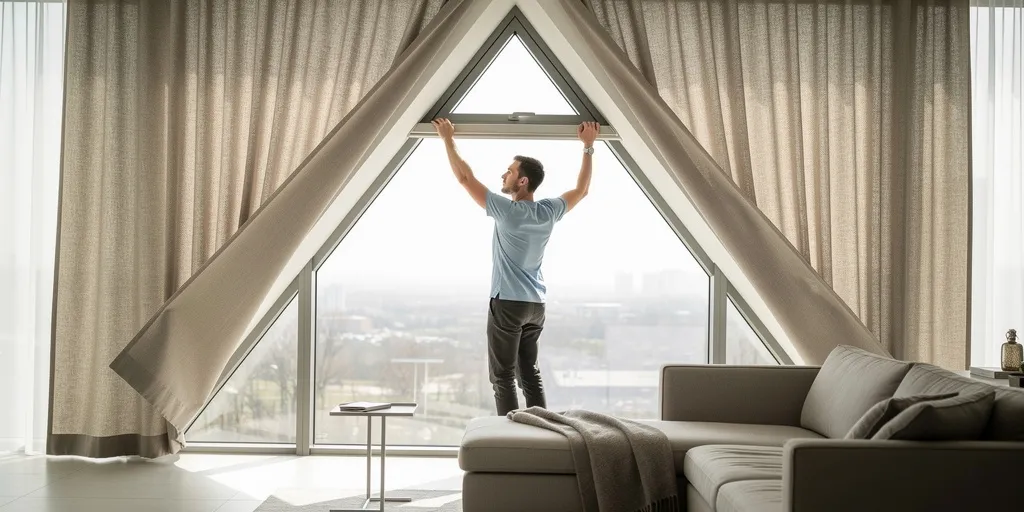 solution rideau fenêtre triangulaire