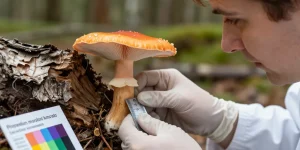 champignon orange sur bois mort