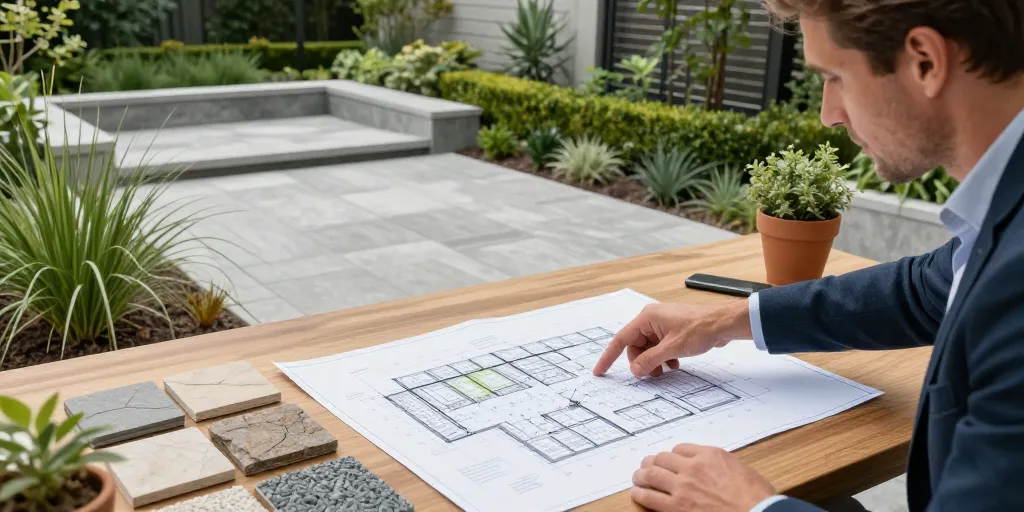 Comment intégrer une terrasse, des allées et des plantations dans un projet cohérent ?